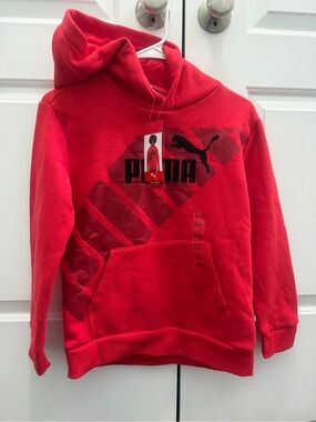 Youth Puma Red Crewneck Hoodie with Black Logo